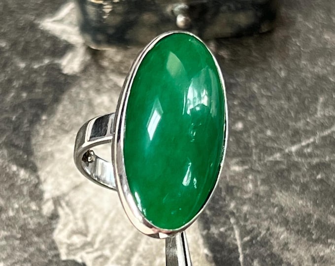 Vintage Chrysoprase Ring, Sterling Silver Statement Ring