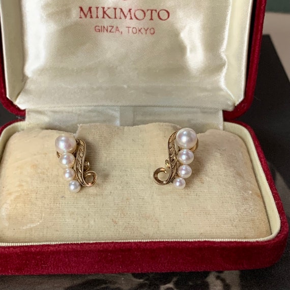 Mid century Mikimoto pearl gold earrings. Akoya g… - image 4