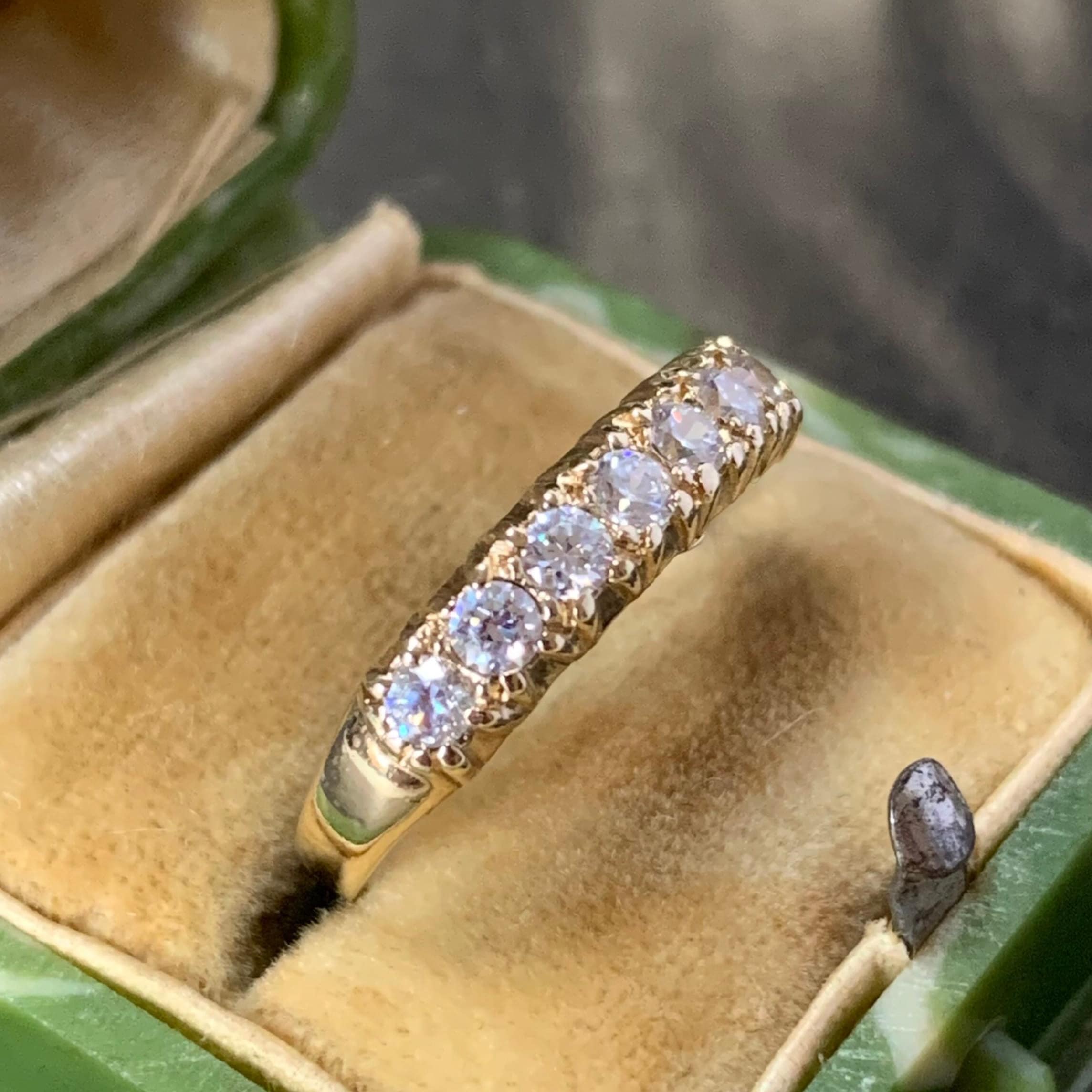 Vintage Half Eternity Ring Crafted in 9Ct Yellow Gold With Seven Round Cut Cubic Zirconias Beautifully Set A Band