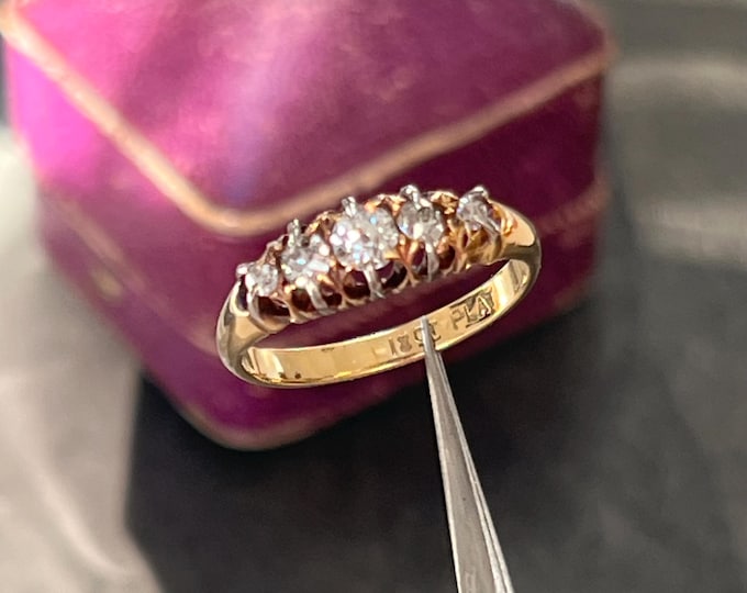 Antique Five Stone Diamond Ring – 18ct Gold & Platinum – 0.50ct Old Cut Diamonds – UK J