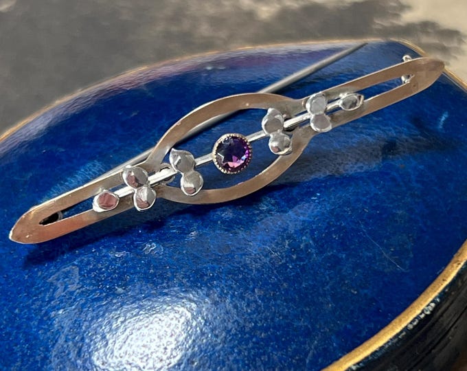 Antique Art Deco Garnet Brooch, 9ct Gold & Silver Bar Brooch