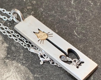 Silver Cat Pendant Necklace - Nina Bredda Finland 1975 with New recycled sterling silver chain