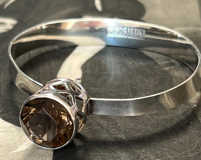 Bengt Hallberg Smoky Quartz Bangle | Swedish Modernist Silver Cuff Bracelet