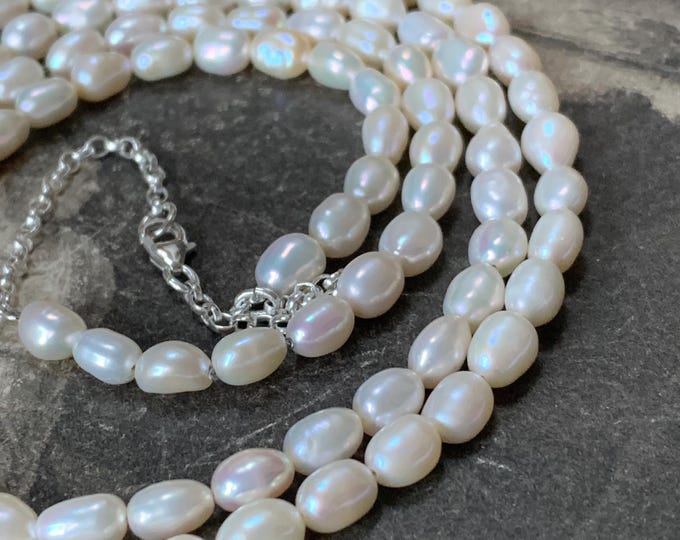 Freshwater Pearl Necklace: custom made Opera Length, Recycled Sterling Silver Extension