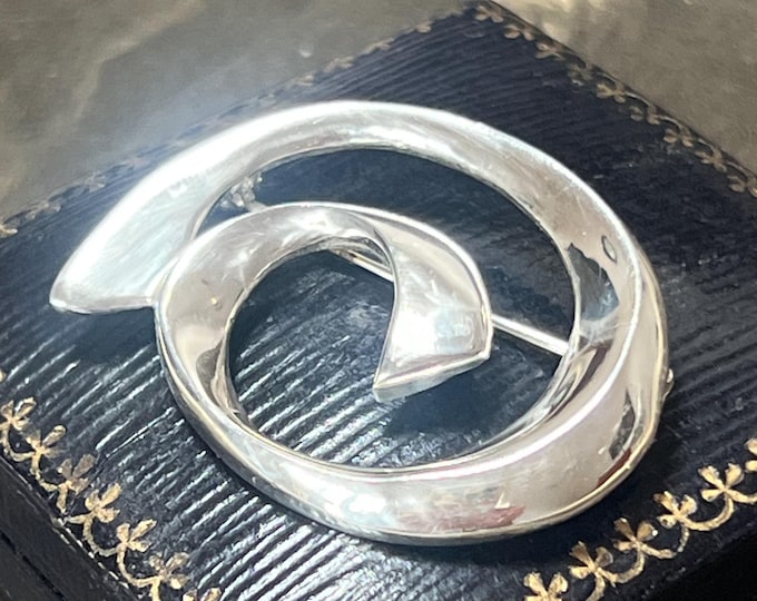 Vintage Sterling Silver Swirl Brooch, Sculptural Modernist Pin, Silver Gifts