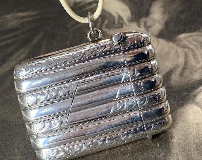 Antique Sterling Silver Vesta Case Pendant Necklace - Chester 1910