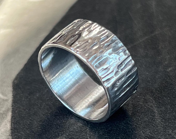 Nina Breddal Textured Sterling Silver Band Ring, Scandinavian Modernist Wedding Band