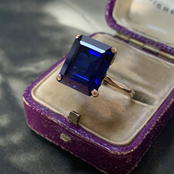 Emerald cut sapphire ring. Vintage 1960s hallmark… - image 6