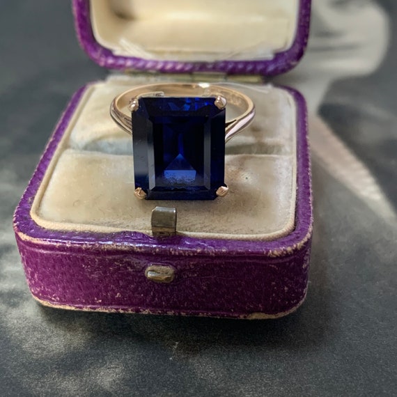 Emerald cut sapphire ring. Vintage 1960s hallmark… - image 7