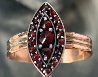 Victorian Garnet Ring: 9ct Rose Gold Marquise Setting, Size K.5 (UK) / 5 3/8 (US)