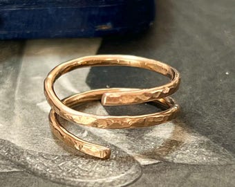 Handmade Hammered Bronze Coil Ring, Minimalist Artisan Band, Rustic English Jewellery