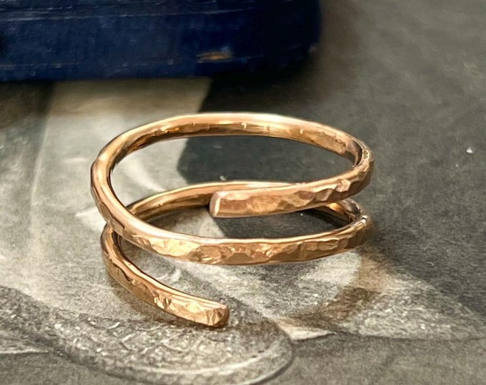 Handmade Hammered Bronze Coil Ring, Minimalist Artisan Band, Rustic English Jewellery