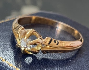 Antique 22ct Gold Diamond Ring: Georgian Enamel Memento Mori (Size K 1/2)