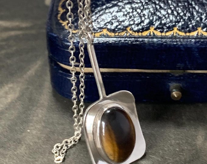 Vintage Tigers Eye Sterling Silver Pendant Necklace - 1971 Hallmark
