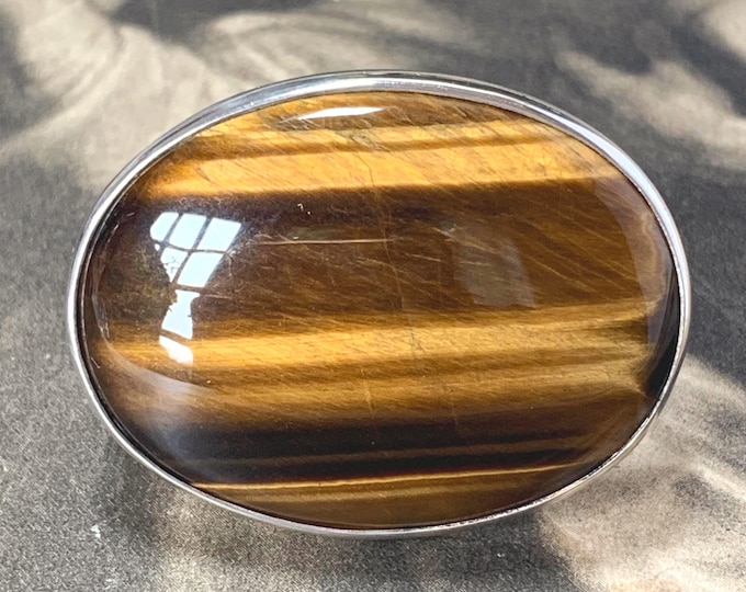 Malcolm Grey Ortak Tiger’s Eye Brooch – Sterling Silver – Edinburgh 1988 – Vintage Scottish Jewellery
