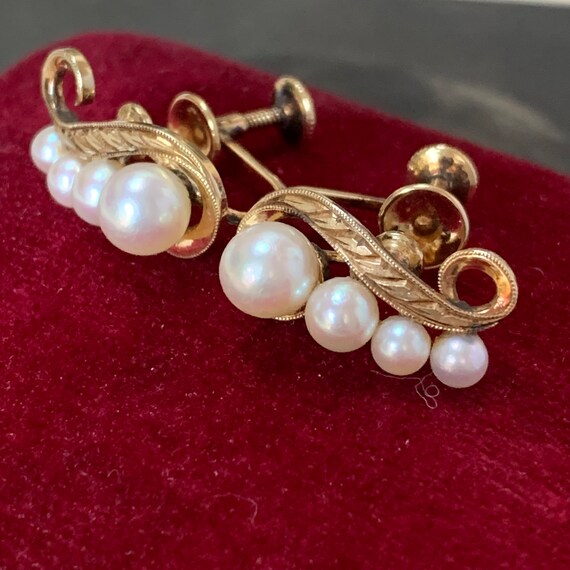 Mid century Mikimoto pearl gold earrings. Akoya g… - image 6