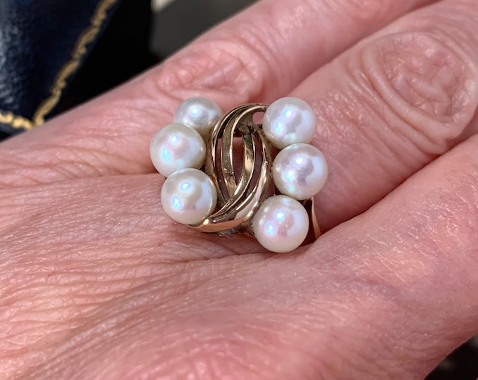Vintage Mikimoto Akoya Pearl 14K Gold Ring - US Size 8