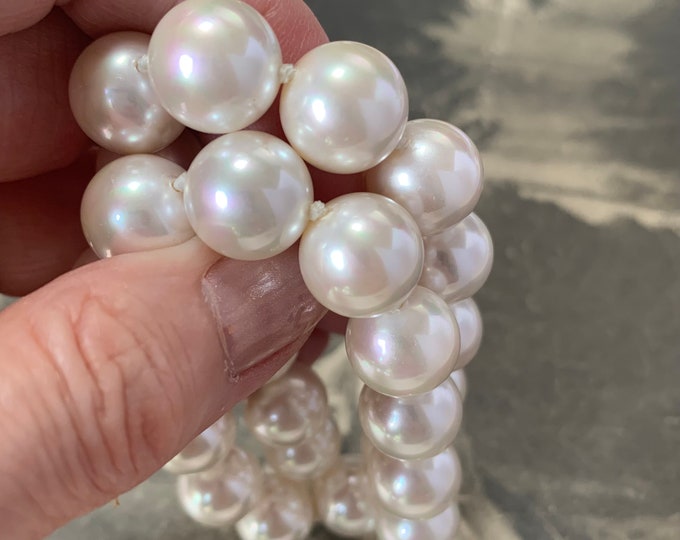 Vintage Faux Pearl Necklace, 12.5mm Hand Knotted Pearls, 9ct Gold Clasp