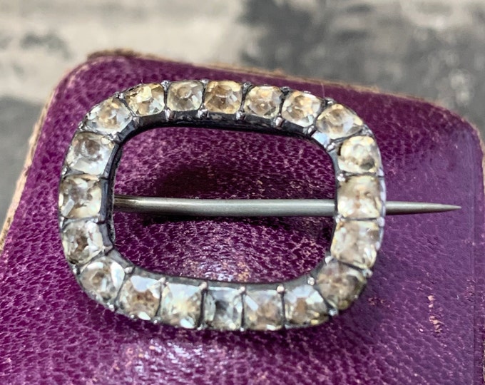 Georgian antique silver Black dot buckle brooch. This is a lovely antique brooch set with paste stones with a ‘C’ hook fastener