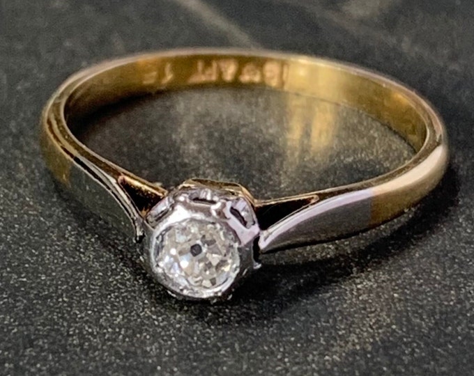 Edwardian Old Mine Cut Diamond Ring: 18ct Gold & Platinum, FL Clarity