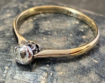 Old Cut solitaire diamond ring. Platinum Set with 18ct yellow gold shank. A beautiful preloved piece