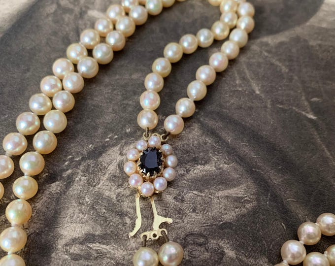 Vintage Akoya Pearl Double Strand Necklace: 9ct Gold Clasp, English Hallmarks