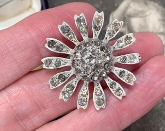 Edwardian Sunflower Silver brooch. Paste stones in closed back setting. Solid silver 9.4 grams vintage silver brooch in new presentation box