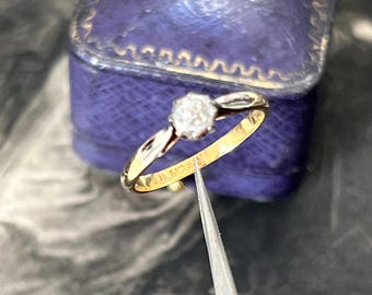 Art Deco Old Mine Cut Diamond Ring – 18ct Gold & Platinum – Antique Engagement Solitaire – UK M