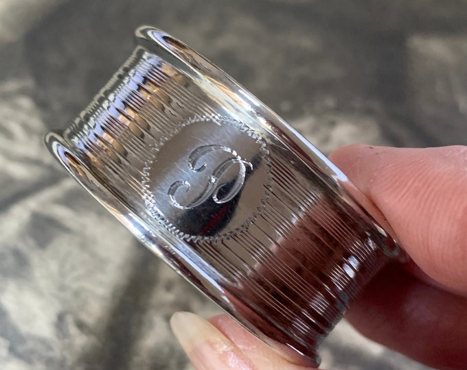 Antique Sterling Silver Napkin Ring: Art Deco Initial P, 1918 English Hallmarks
