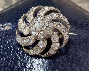 Edwardian Silver Celestial Brooch: Paste Diamond Sunburst Pin/Pendant