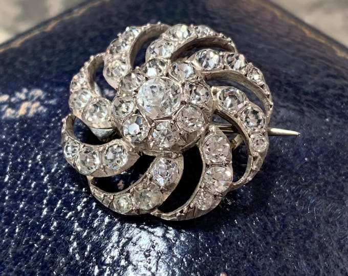 Edwardian Silver Celestial Brooch: Paste Diamond Sunburst Pin/Pendant