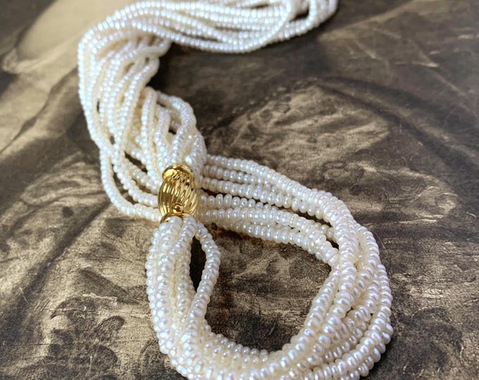 Vintage Biwa Pearl Necklace, 8 Strand Freshwater Pearl Necklace