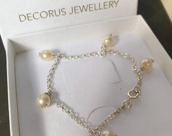 Argentium Silver Pearl Charm Bracelet: Handmade Recycled Eco-Silver