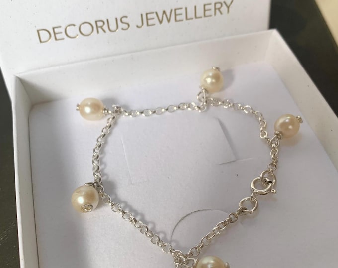 Argentium Silver Pearl Charm Bracelet: Handmade Recycled Eco-Silver