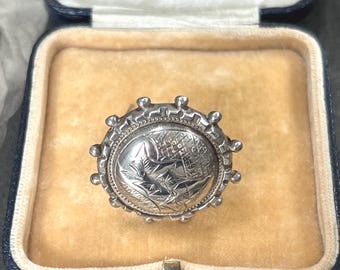 Antique Victorian Silver Ivy Brooch, Circular Beaded Floral Pin, Sentimental Love Gift