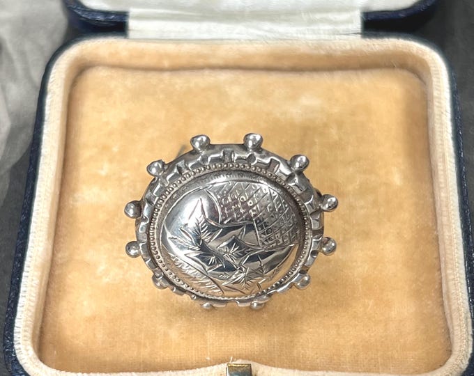 Antique Victorian Silver Ivy Brooch, Circular Beaded Floral Pin, Sentimental Love Gift
