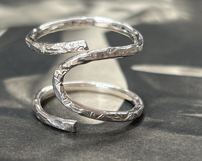 Recycled Sterling Silver U Ring, Textured Artisan Statement Ring, London Hallmarked (AMM 925)