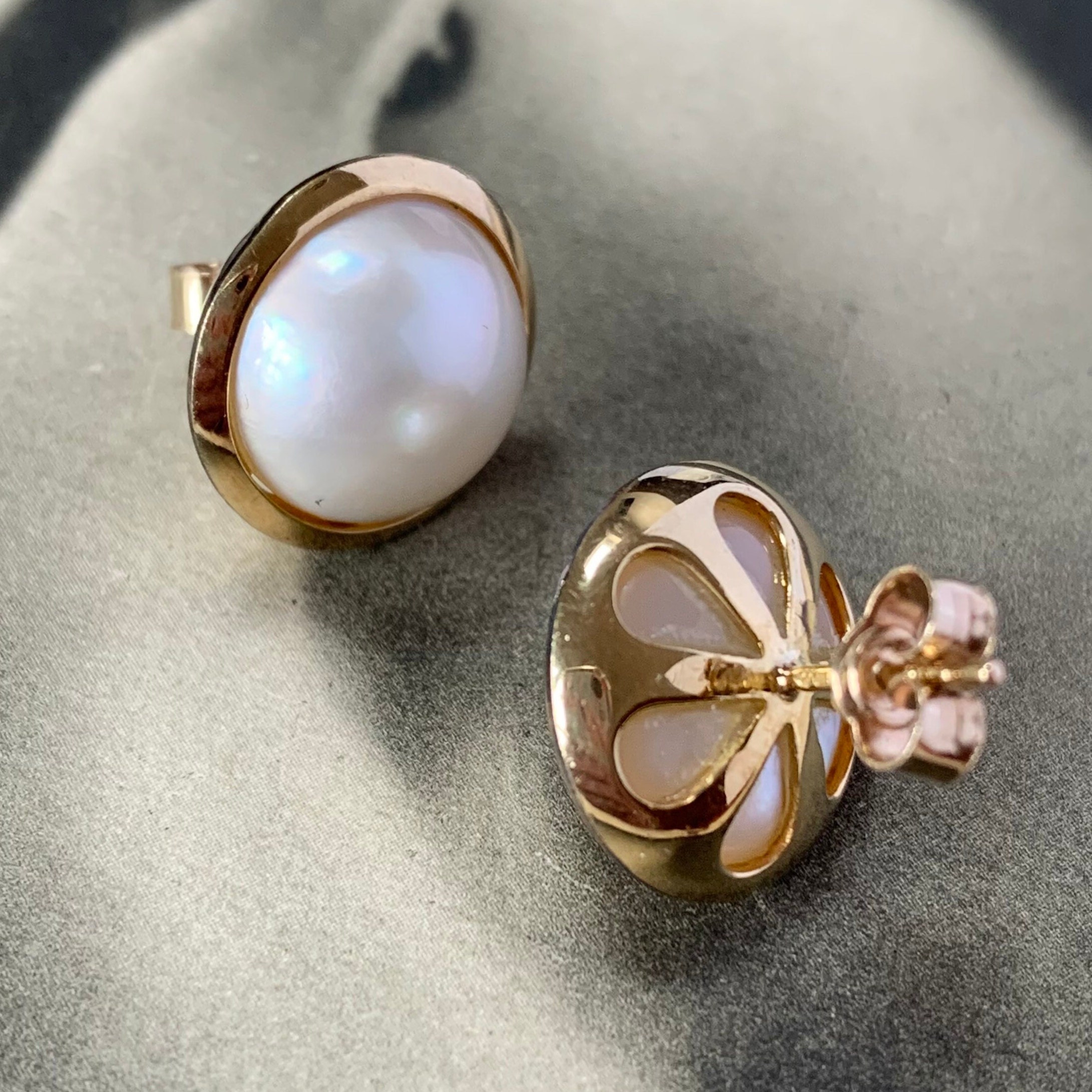 Earrings Feature A Generous-Sized Mabe Pearls Securely Set in Bezel Settings, & Are Suitable For Pierced Ears With Butterfly Back Fitting