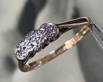 Vintage Diamond Trilogy Ring: 9ct Gold & Platinum, Art Deco Style (Size 5 1/2 US)