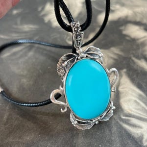 Art Nouveau Turquoise Pendant: Sterling Silver Leaf Necklace