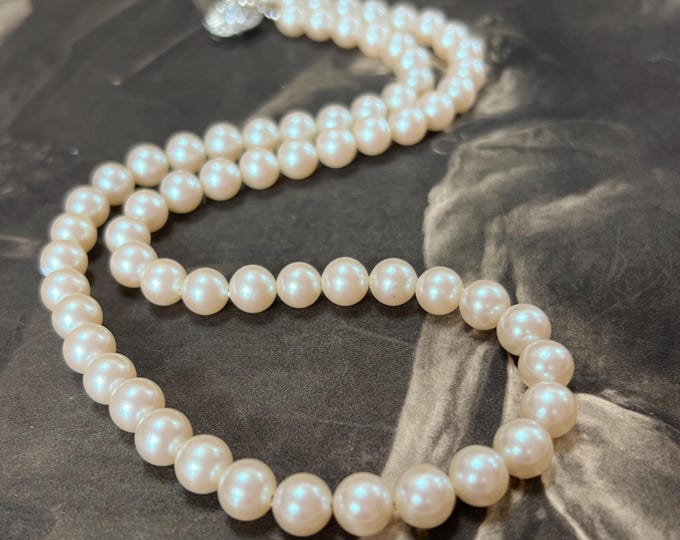 Vintage Trifari Faux Pearl Necklace | 1955 Crown Trifari Paste Clasp Long Strand