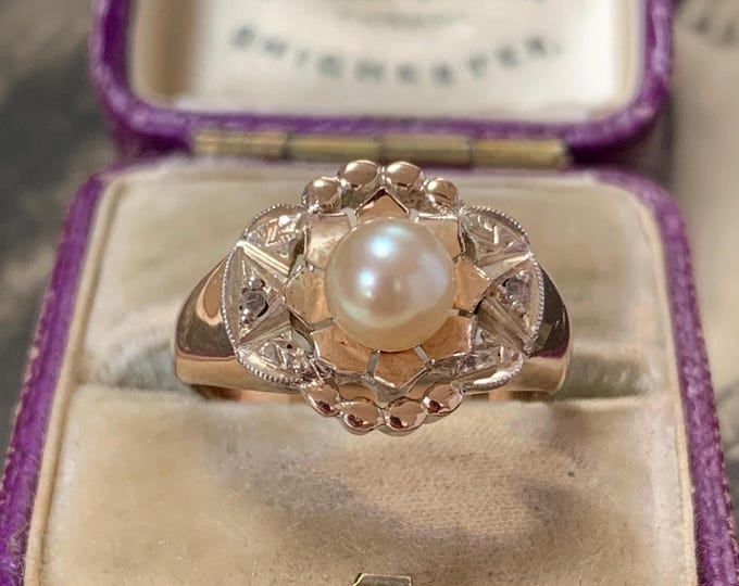 Antique Diamond and pearl  18ct gold ring . French hallmark. 1797 - 1809. Ring is a size N UK or a size 6 1/2 US