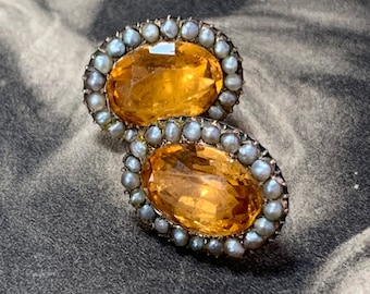 Georgian topaz and split pearl earrings in a gold back setting circa early 1800s