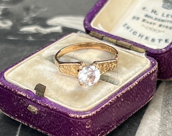 Vintage 9ct Gold White Topaz Solitaire Ring – London 1973 – Size L