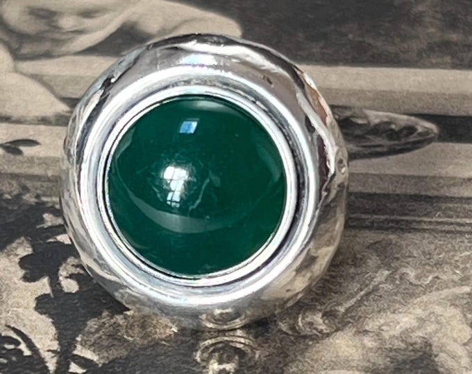 Vintage N.E. From Sterling Silver Chrysoprase Ring, Danish Modernist Halo Jewellery