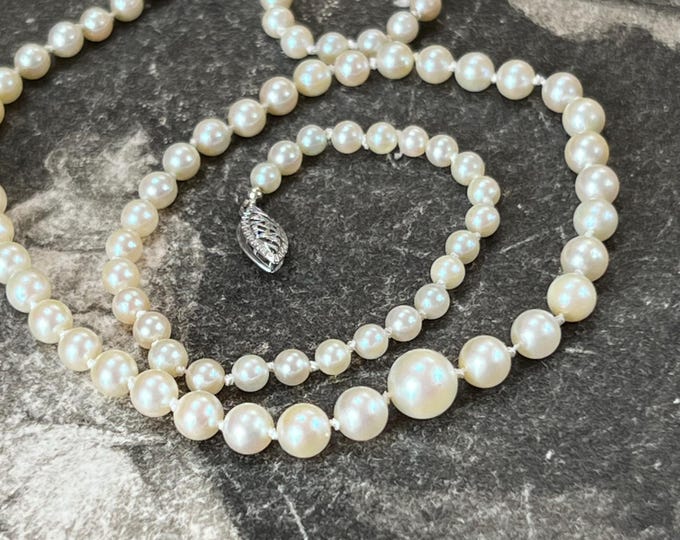 Art Deco Graduated Pearl Necklace, Vintage Cultured Pearl Strand