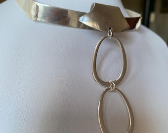 Niels Erik From silver necklace. 1970s Drop pendant collar pendant with ribbon. 925 sterling silver 14 grams
