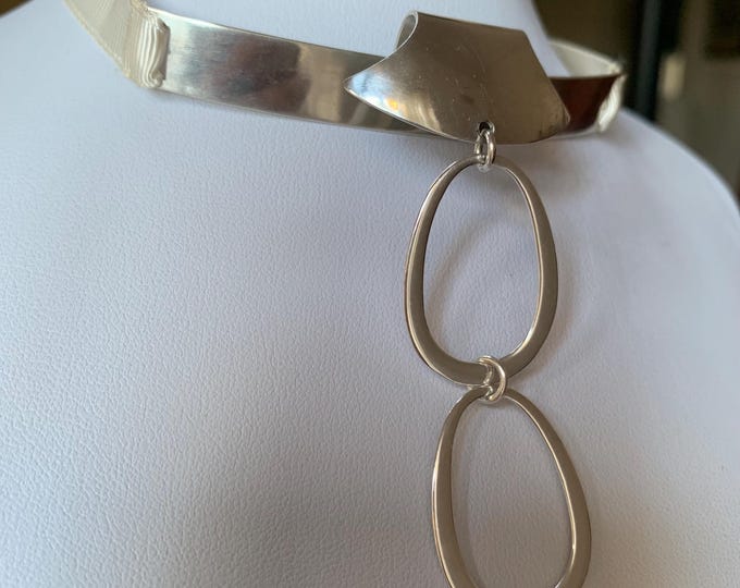Niels Erik From silver necklace. 1970s Drop pendant collar pendant with ribbon. 925 sterling silver 14 grams