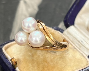 Rare Vintage Mikimoto 14ct Gold Akoya Pearl Ring –  UK L 1/2,  US 5 7/8