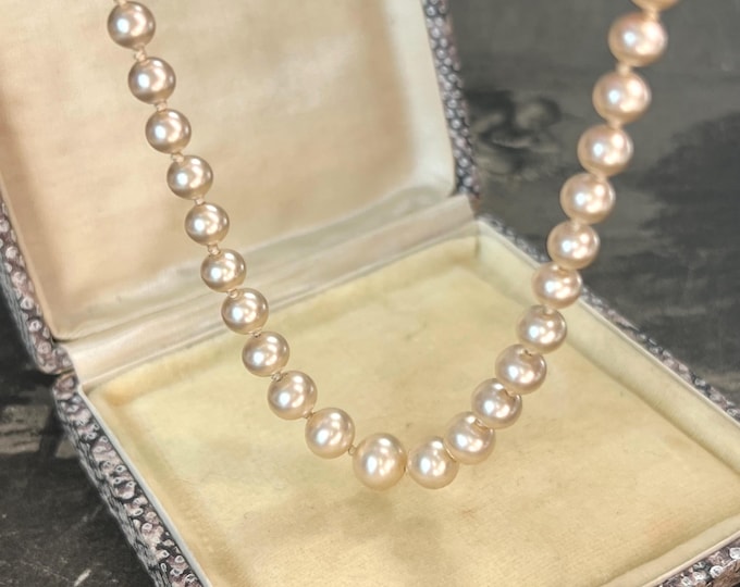 Vintage Ciro Champagne Pearl Necklace – 9ct Gold Clasp – Graduated Simulated Pearls – 52cm